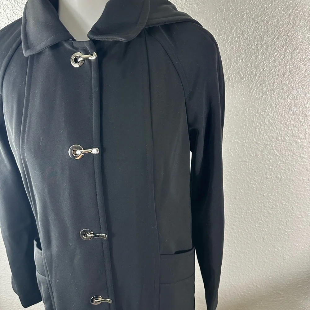 London Fog Hooded Rain Black Coat Toggle Button Removable Hood Size Petite Small